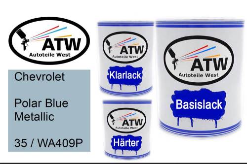Chevrolet, Polar Blue Metallic, 35 / WA409P: 1L Lackdose + 1L Klarlack + 500ml Härter - Set, von ATW Autoteile West.